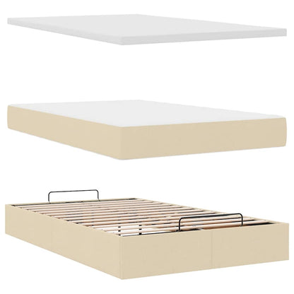 Lit ottoman avec matelas et LED crème 120x190 cm tissu