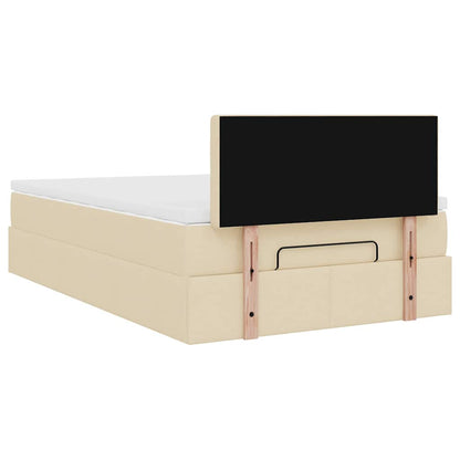 Lit ottoman avec matelas et LED crème 120x190 cm tissu