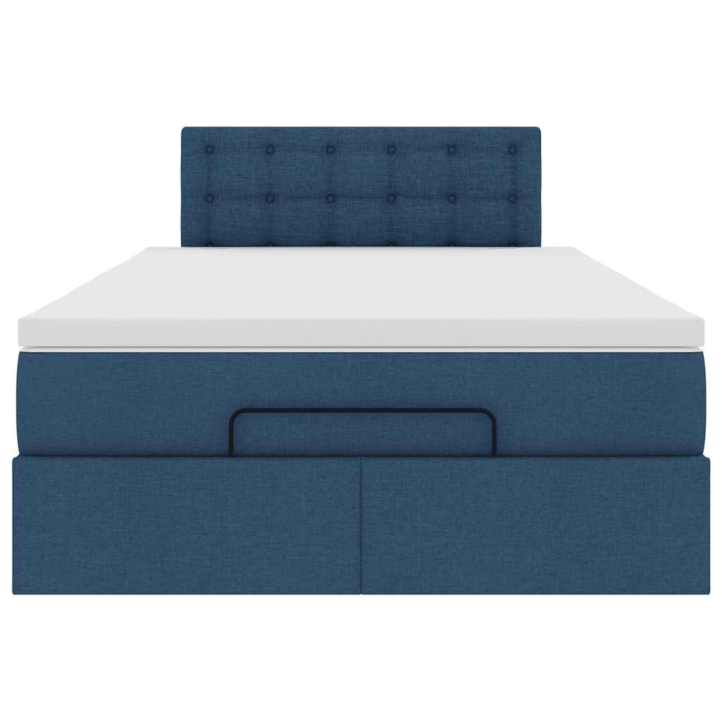 Cadre de lit ottoman avec matelas bleu 120x190 cm tissu