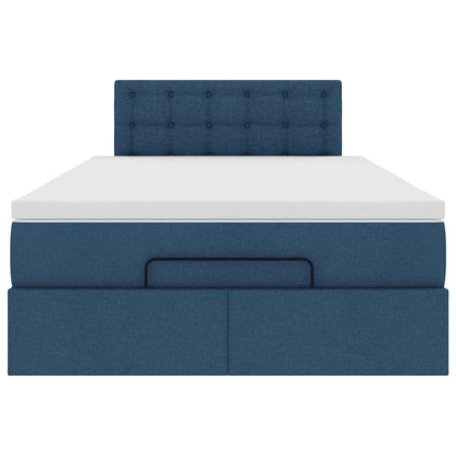 Cadre de lit ottoman avec matelas bleu 120x190 cm tissu