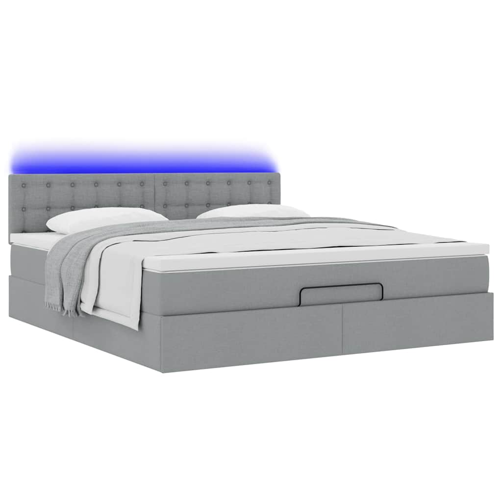 Lit ottoman avec matelas et LED Gris clair 180x200 cm tissu