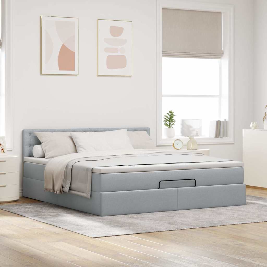 Lit ottoman avec matelas et LED Gris clair 180x200 cm tissu