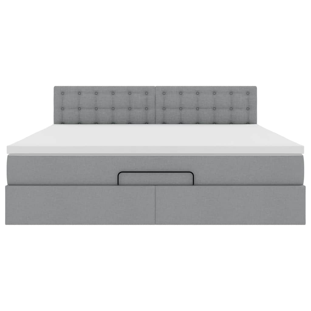 Lit ottoman avec matelas et LED Gris clair 180x200 cm tissu