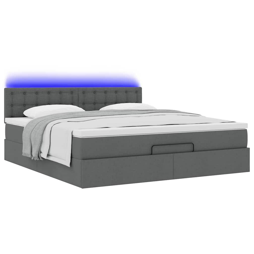 Lit ottoman avec matelas et LED Gris foncé 180x200 cm tissu