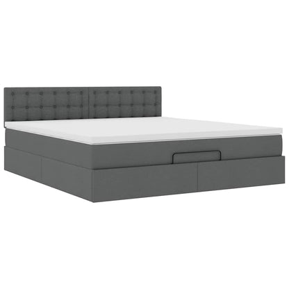 Lit ottoman avec matelas et LED Gris foncé 180x200 cm tissu