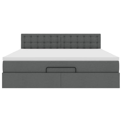 Lit ottoman avec matelas et LED Gris foncé 180x200 cm tissu