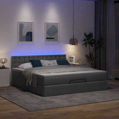 Lit ottoman avec matelas et LED Gris foncé 180x200 cm tissu