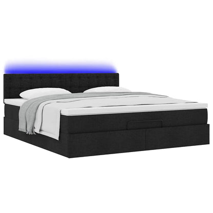 Lit ottoman avec matelas et LED Noir 180x200cm tissu