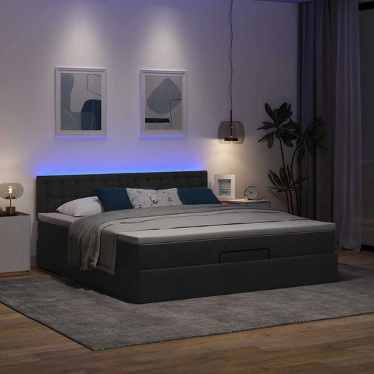 Lit ottoman avec matelas et LED Noir 180x200cm tissu