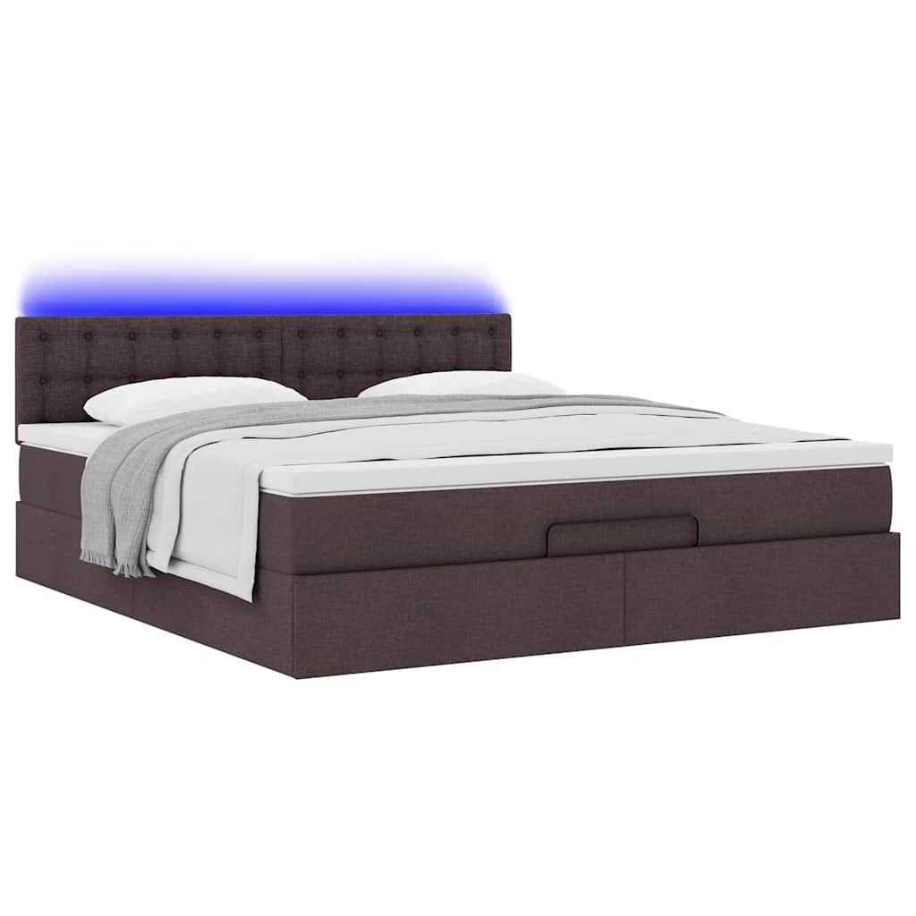 Lit ottoman avec matelas et LED Marron foncé 180x200 cm tissu