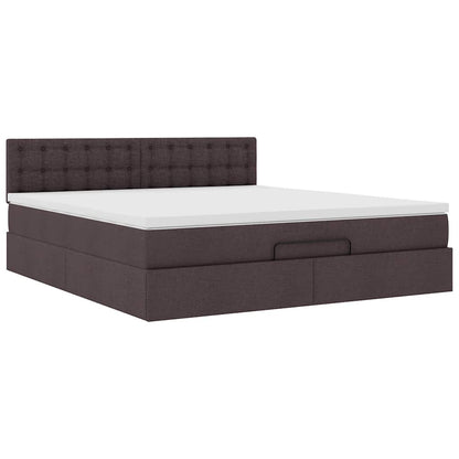 Lit ottoman avec matelas et LED Marron foncé 180x200 cm tissu