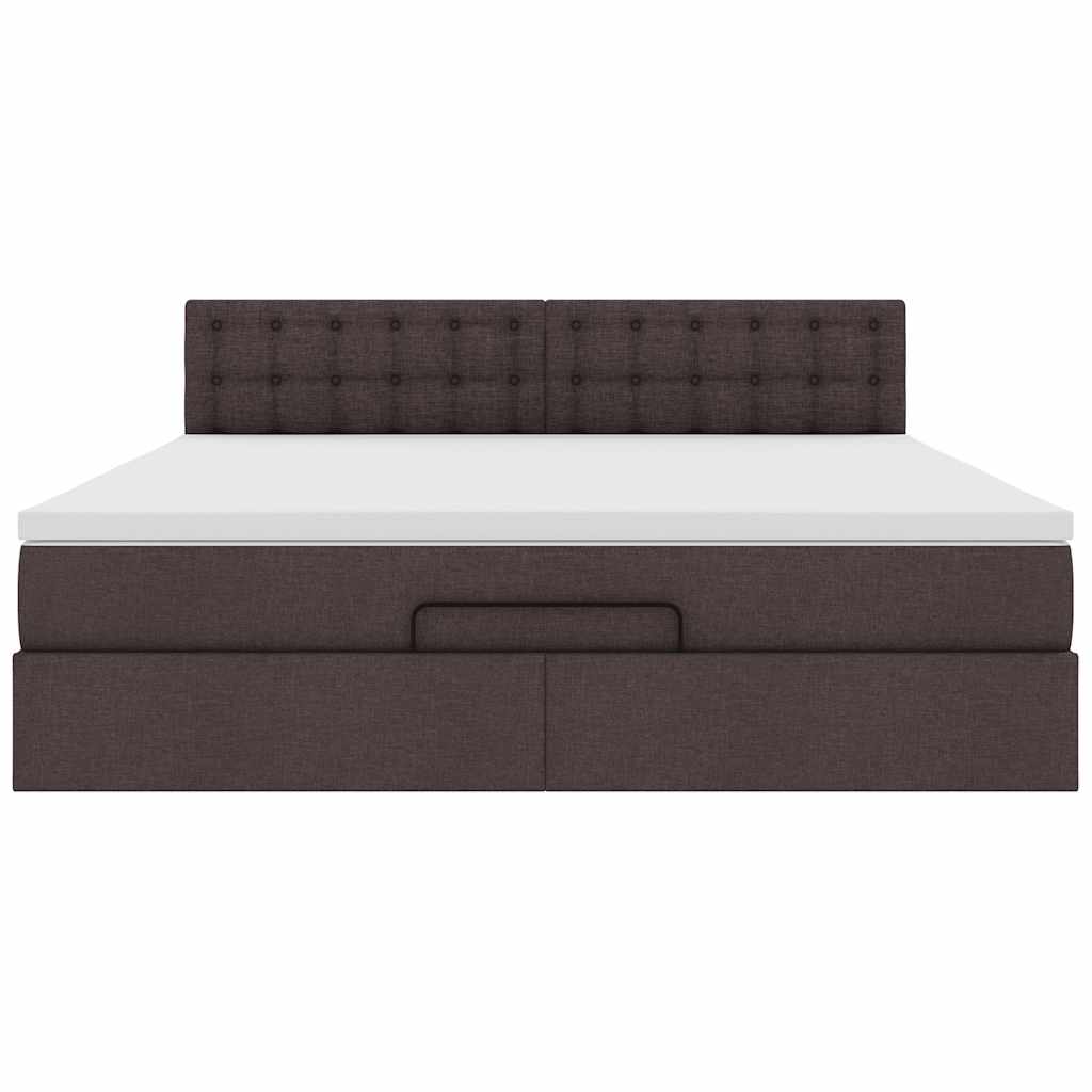 Lit ottoman avec matelas et LED Marron foncé 180x200 cm tissu