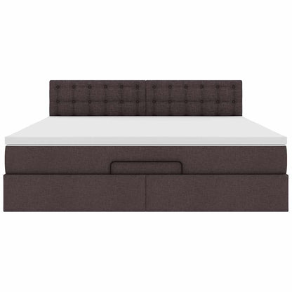 Lit ottoman avec matelas et LED Marron foncé 180x200 cm tissu