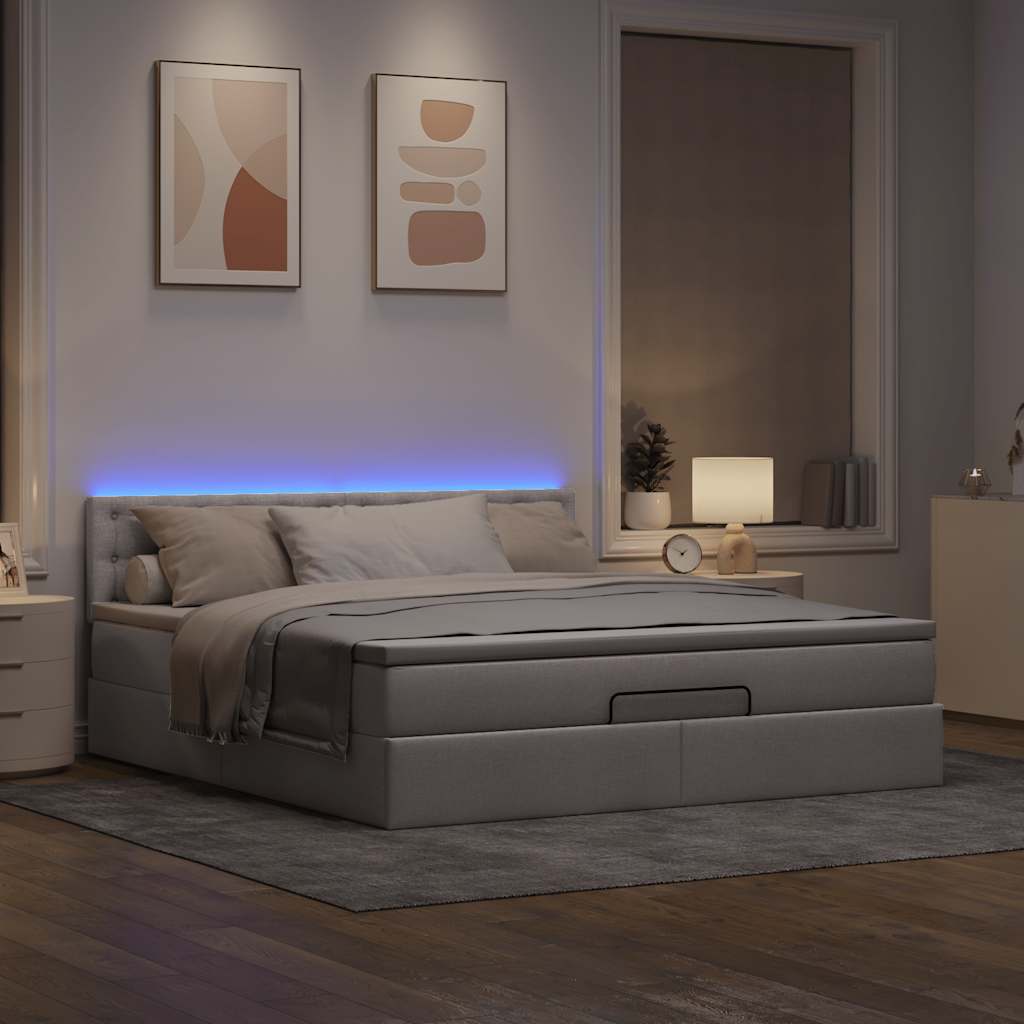 Lit ottoman avec matelas et LED Taupe 180x200cm tissu