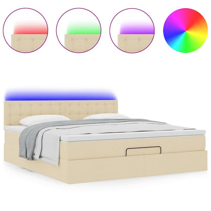 Lit ottoman avec matelas et LED crème 180x200cm tissu