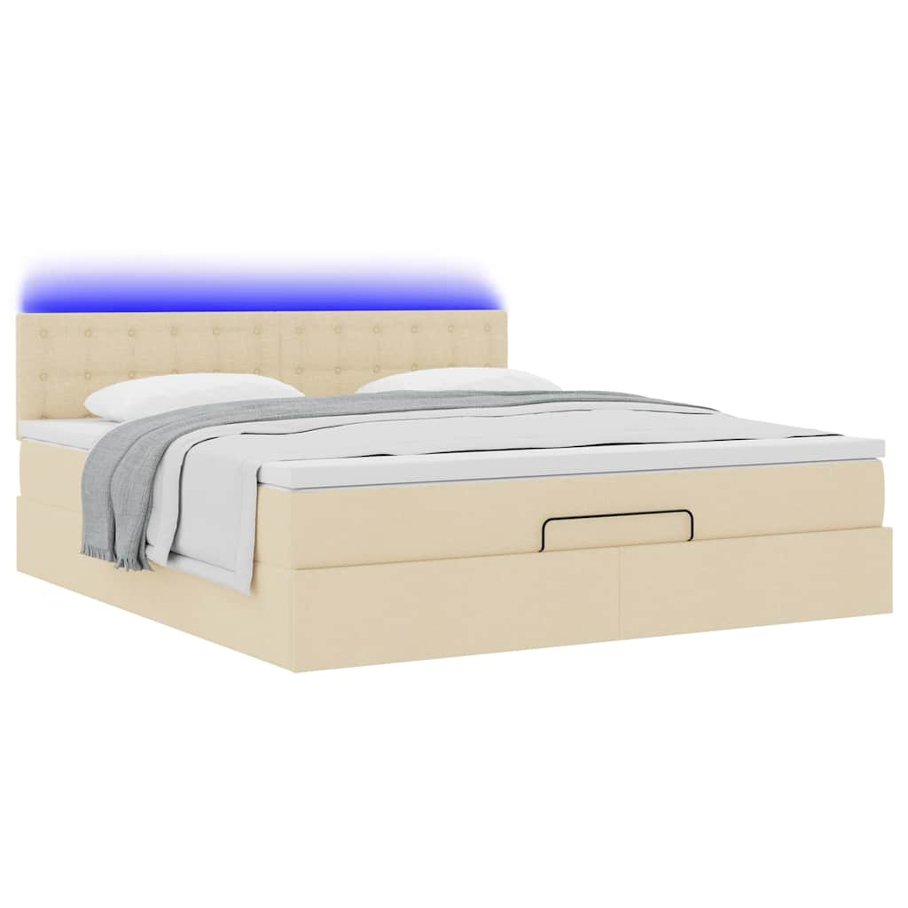 Lit ottoman avec matelas et LED crème 180x200cm tissu