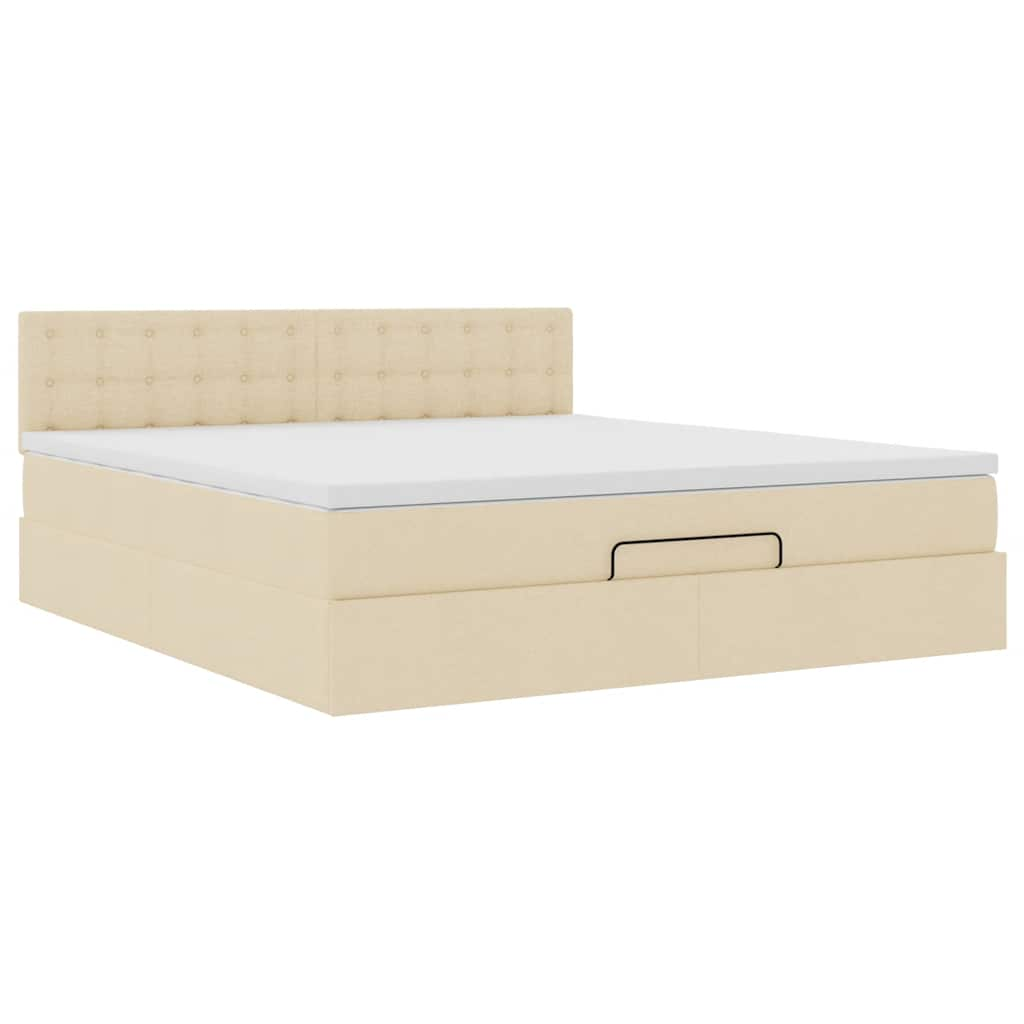 Lit ottoman avec matelas et LED crème 180x200cm tissu