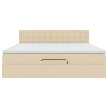 Lit ottoman avec matelas et LED crème 180x200cm tissu