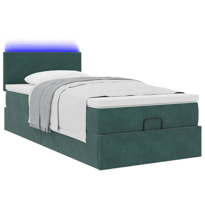 Lit ottoman avec matelas et LED Vert foncé 90x200cm velours