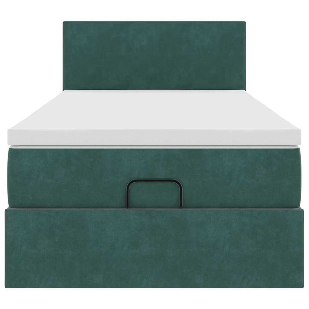 Lit ottoman avec matelas et LED Vert foncé 90x200cm velours