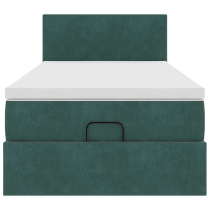 Lit ottoman avec matelas et LED Vert foncé 90x200cm velours