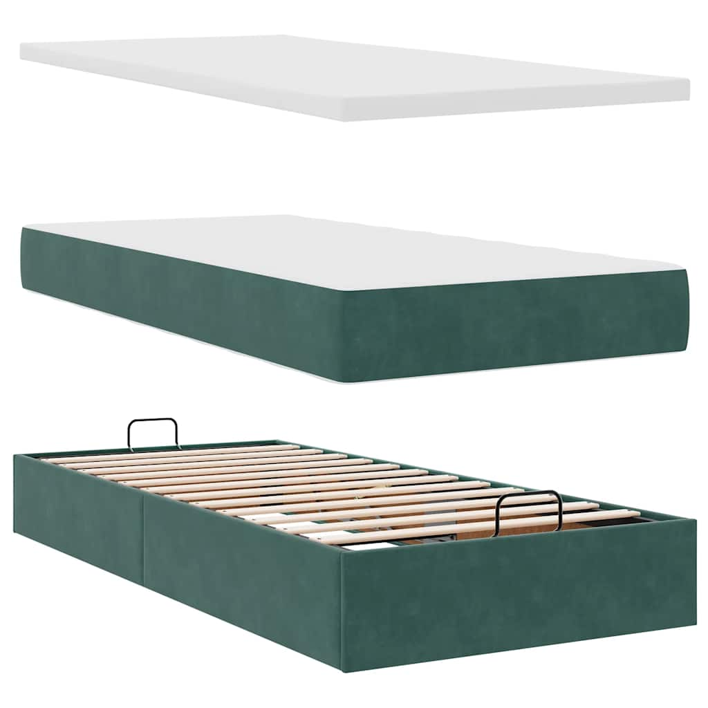 Lit ottoman avec matelas et LED Vert foncé 90x200cm velours