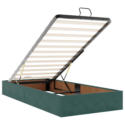 Lit ottoman avec matelas et LED Vert foncé 90x200cm velours