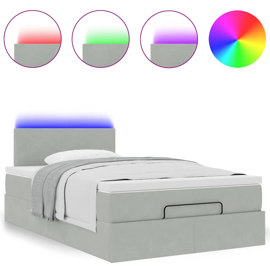 Lit ottoman avec matelas et LED gris clair 120x190cm velours