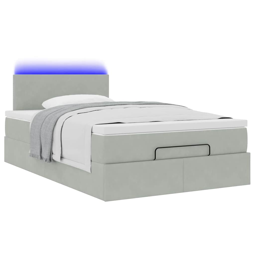 Lit ottoman avec matelas et LED gris clair 120x190cm velours