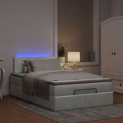 Lit ottoman avec matelas et LED gris clair 120x190cm velours