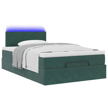 Lit ottoman avec matelas et LED vert foncé 90x200cm velours