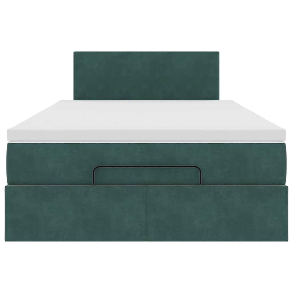 Lit ottoman avec matelas et LED vert foncé 90x200cm velours