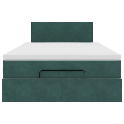 Lit ottoman avec matelas et LED vert foncé 90x200cm velours