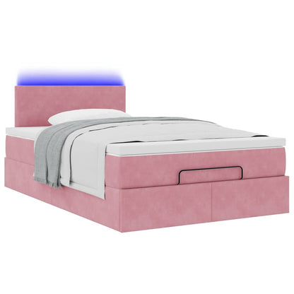 Lit ottoman avec matelas et LED rose 120x190 cm velours