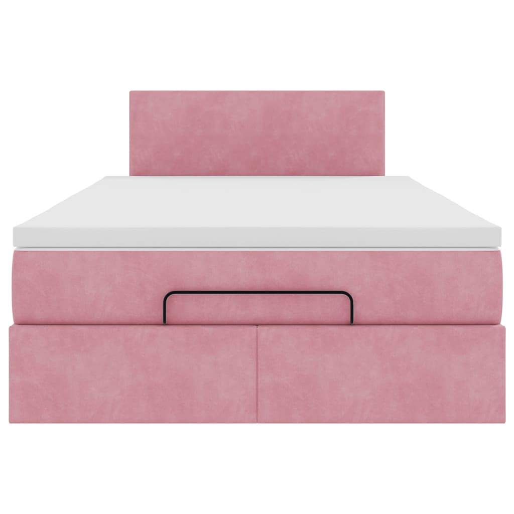 Lit ottoman avec matelas et LED rose 120x190 cm velours