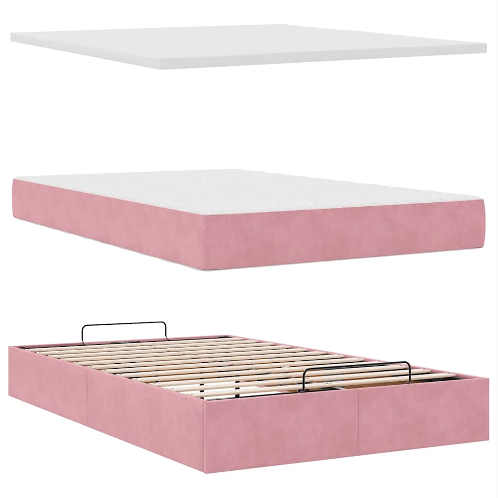 Lit ottoman avec matelas et LED rose 120x190 cm velours