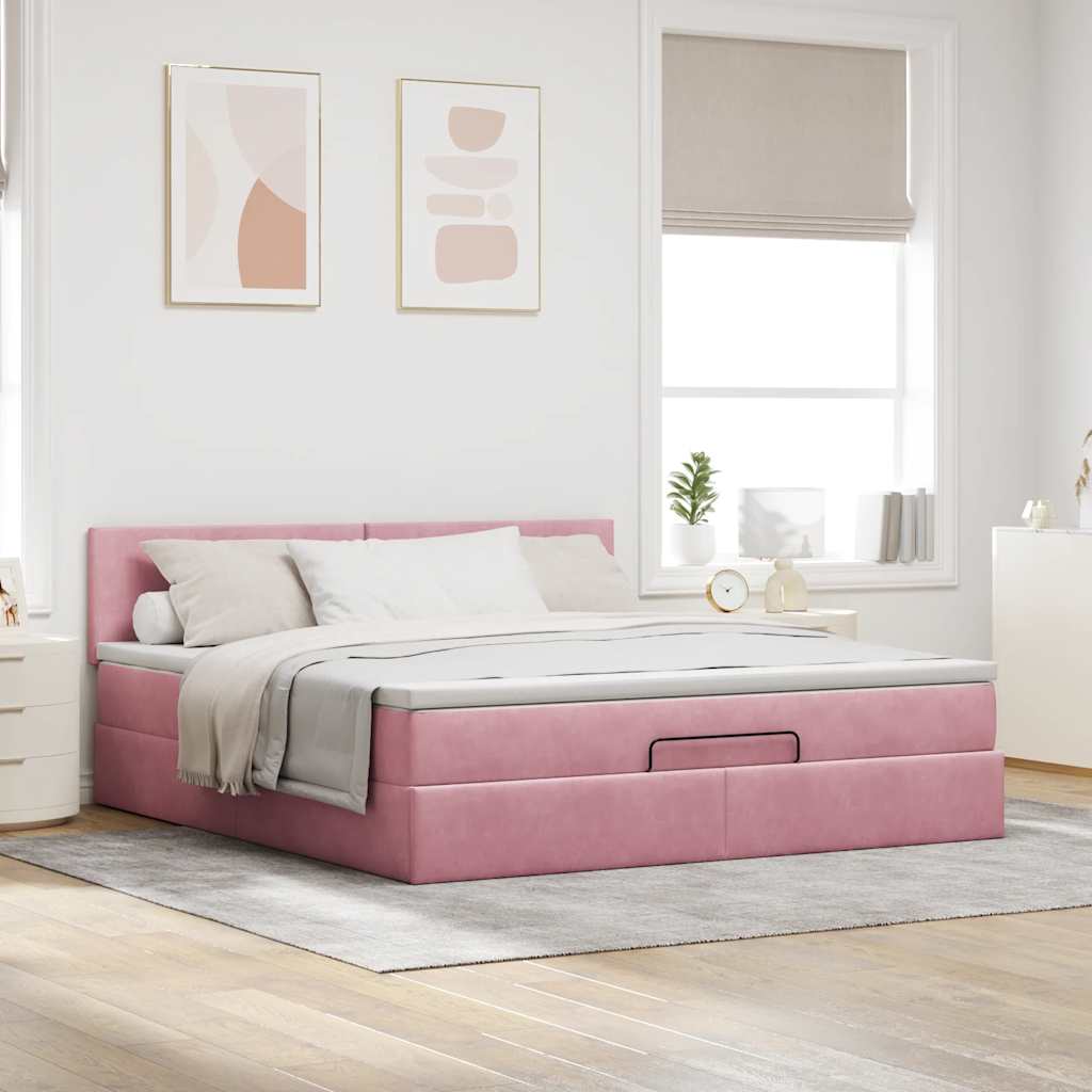 Lit ottoman avec matelas et LED Rose 180x200 cm velours