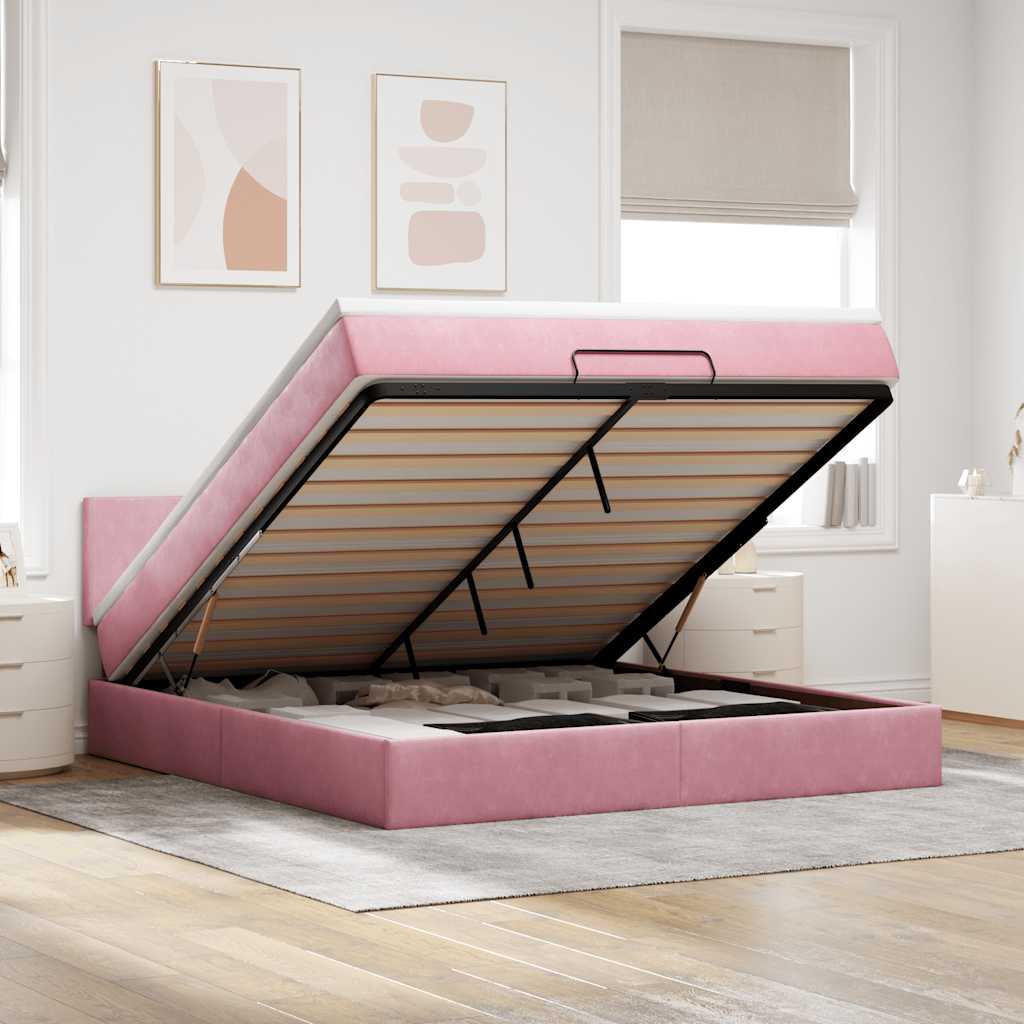 Lit ottoman avec matelas et LED Rose 180x200 cm velours