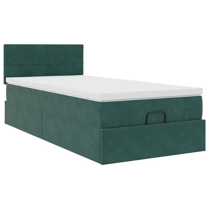 Lit ottoman avec matelas et LED Vert foncé 90x200cm velours