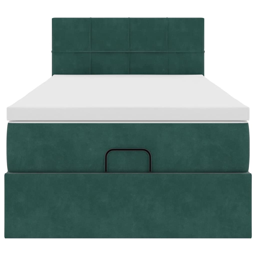 Lit ottoman avec matelas et LED Vert foncé 90x200cm velours