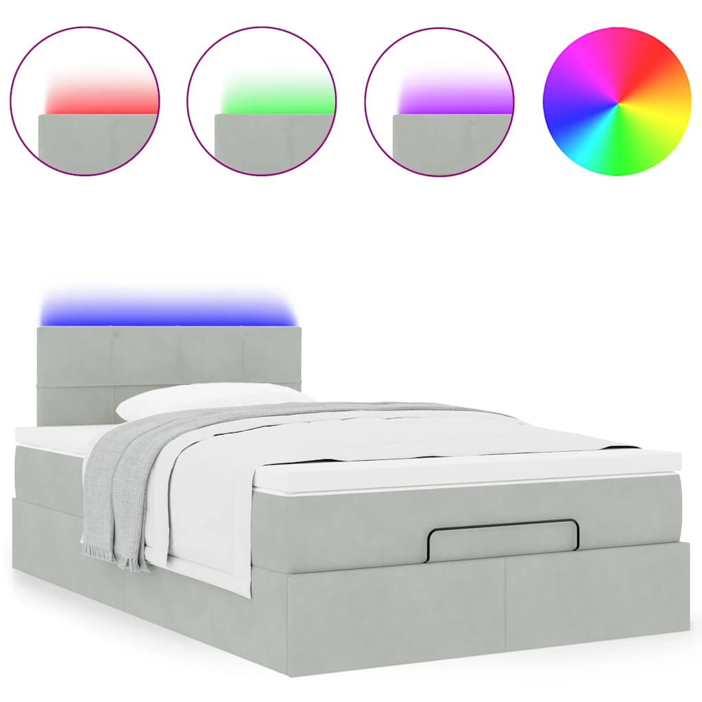 Lit ottoman avec matelas et LED gris clair 120x190cm velours