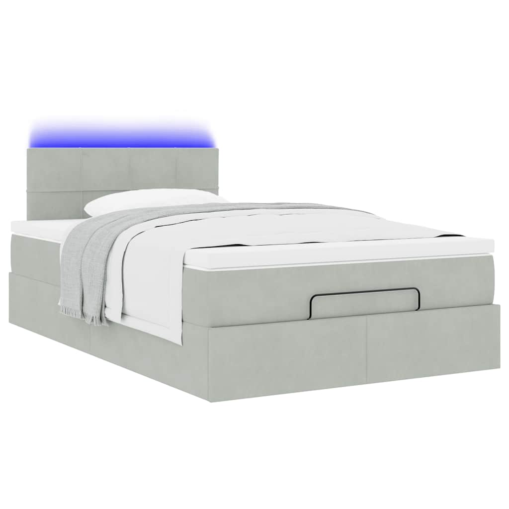 Lit ottoman avec matelas et LED gris clair 120x190cm velours