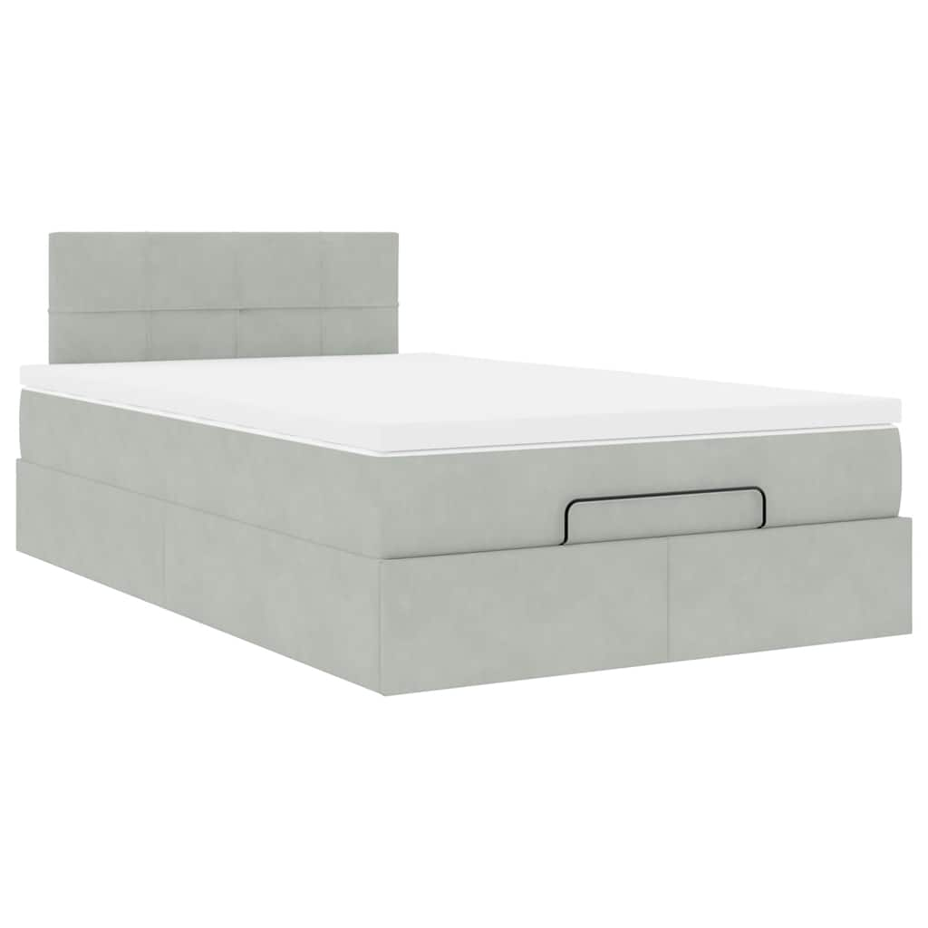 Lit ottoman avec matelas et LED gris clair 120x190cm velours