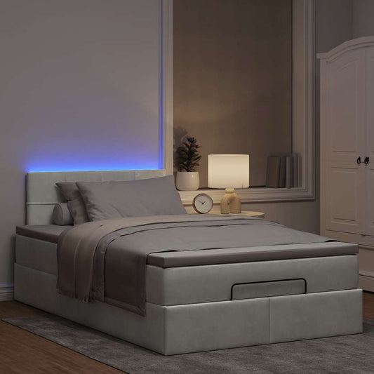 Lit ottoman avec matelas et LED gris clair 120x190cm velours