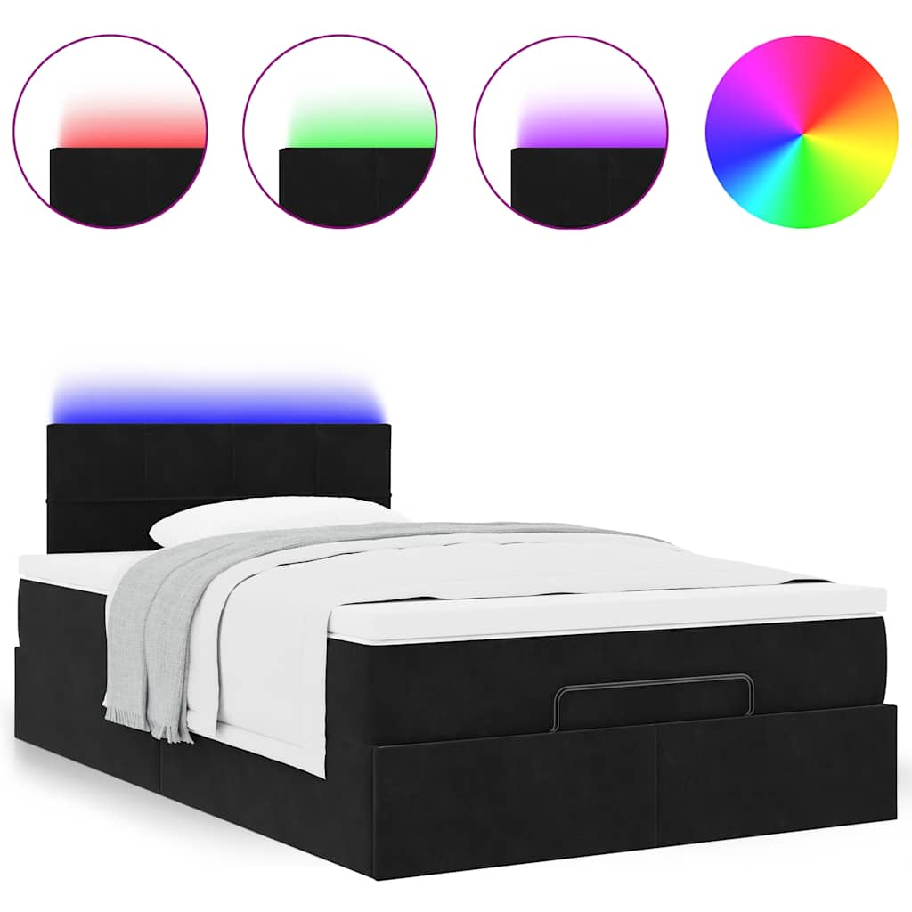 Lit ottoman avec matelas et LED noir 120x190 cm velours