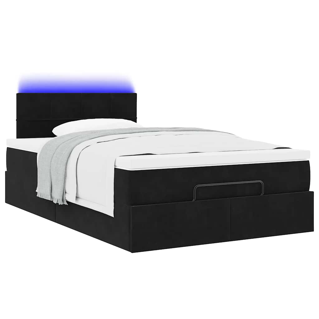 Lit ottoman avec matelas et LED noir 120x190 cm velours