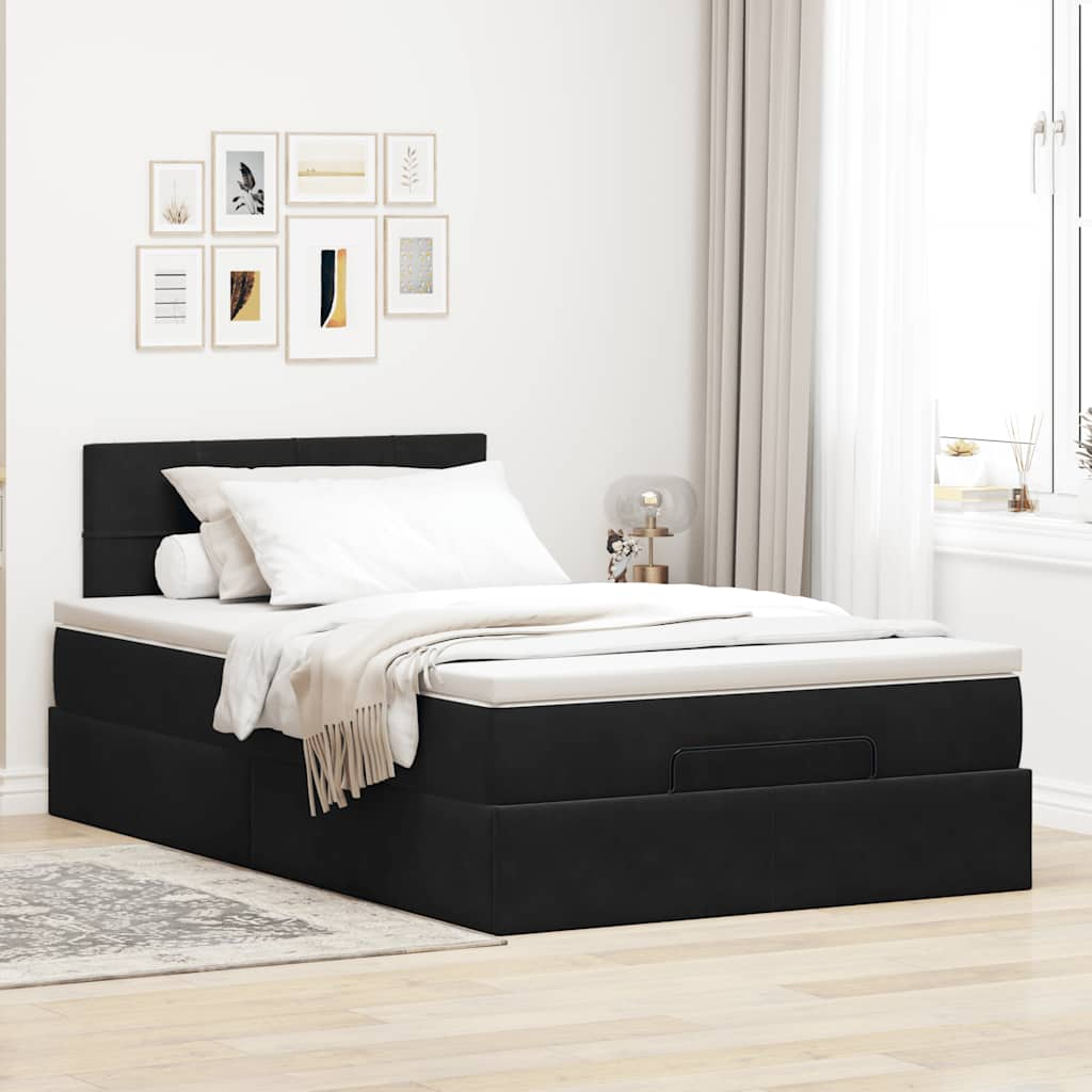 Lit ottoman avec matelas et LED noir 120x190 cm velours