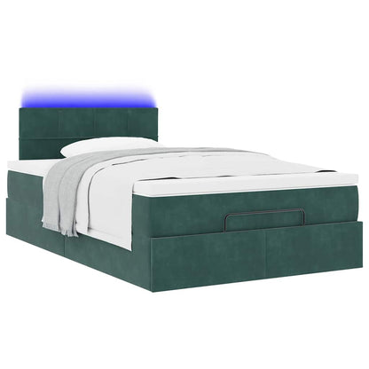 Lit ottoman avec matelas et LED vert foncé 90x200cm velours