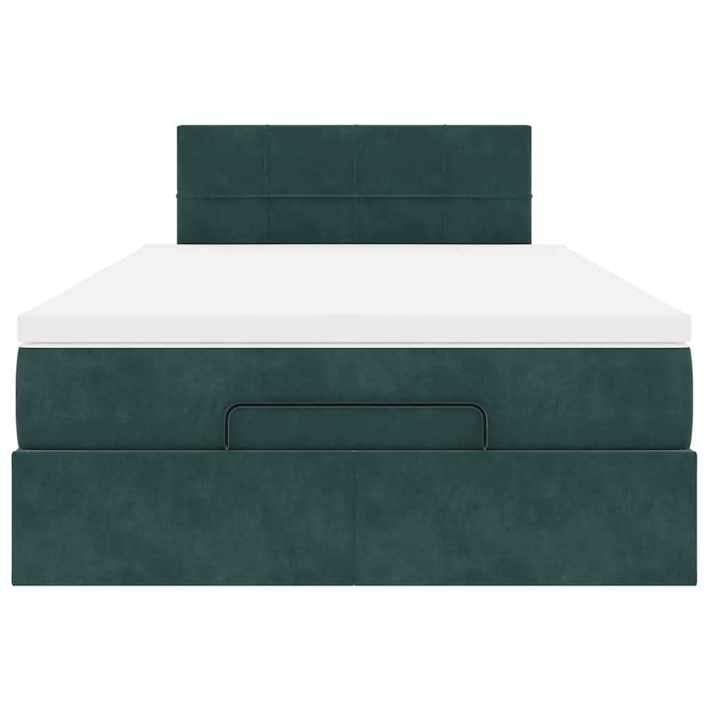 Lit ottoman avec matelas et LED vert foncé 90x200cm velours