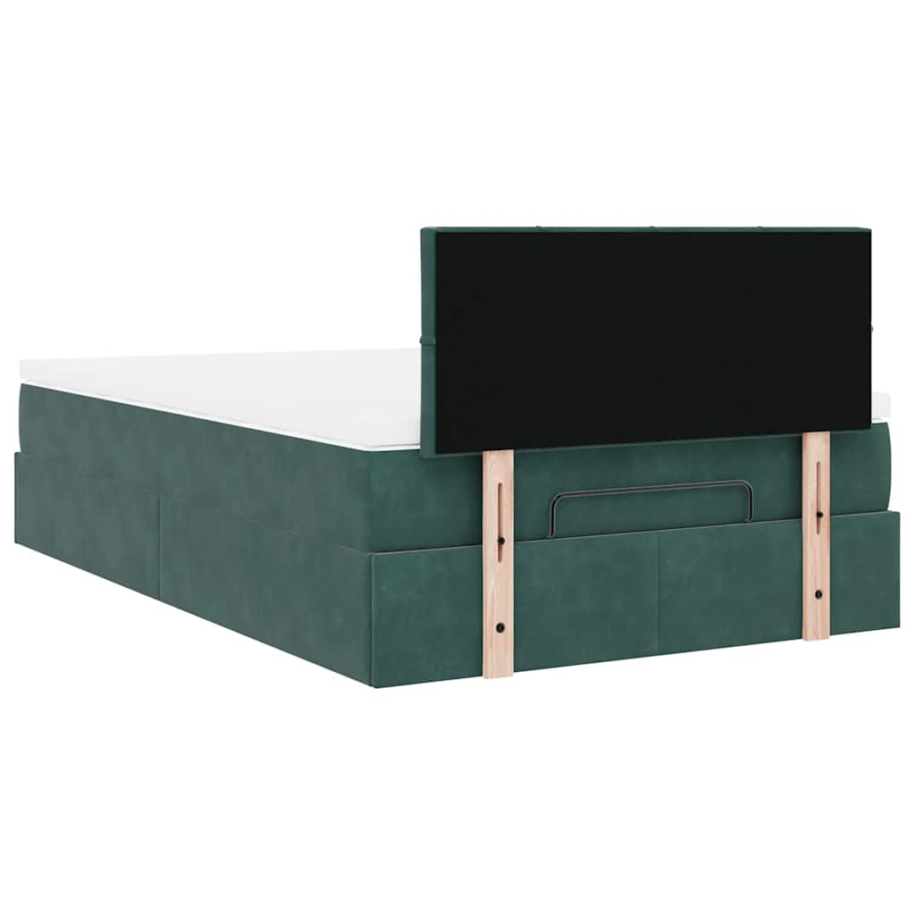 Lit ottoman avec matelas et LED vert foncé 90x200cm velours